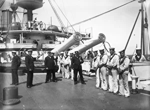 <b class=qtipBold><figcaption>HMS Repulse</figcaption></b><br>circa 1908: Delinquent sailors aboard the battleship HMS 'Repulse', line up for punishment. (Photo by Reinhold Thiele/Thiele/Getty Images) HMS Repulse
