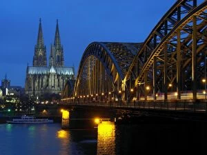 Hohenzollern bridge over Rhine river and Cologne cathedral, Germany