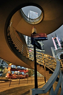 <b class=qtipBold><figcaption>Hong Kong stairway at night</figcaption></b><br>Double-decker by stairwell and Hong Kong street signs at night.<br><em>© Copyright 2011 Peter DeMarco</em> Hong Kong stairway at night