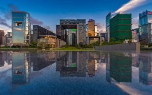 Hong Kong urban district area skyline with reflection Hong Kong urban district area skyline with reflection