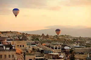 Hot air balloon flying in the morning at Cappadocia Hot air balloon flying in the morning at Cappadocia