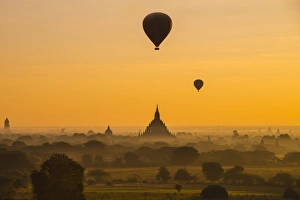 Hot air balloons and ancient pagoda, Bagan Hot air balloons and ancient pagoda, Bagan