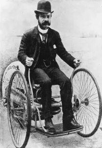 Prints of 1906: The first motor cycle invented by Edward Butler in 1887, called the Petrol-Cycle Original Publication: Illustrated London News - pub. 1906 (Photo by Illustrated London News/Getty Images) The Illustrated London News (ILN) Prints: First Biker Print, 1906: Edward Butler's Petrol-Cycle