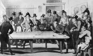 Old Billiards 1817 Print: Group of Players in Leisure Activity