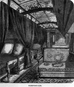 Prints of 2nd October 1869: The interior of a Pullman sleeping car on the Pacific Union Railway of America The Illustrated London News (ILN) Prints: Pullman Sleeping Car Print, 1869