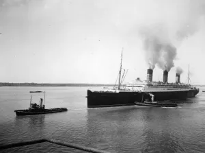 Cruise Ship Prints: A Good Pull Print of SS Berengaria with Tugs