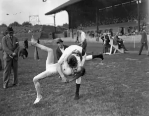 Prints of A view of the Heavy Weight Cumberland and Westmorland Wrestling Championships being held at Stamford Bridge, London Westmorland Prints: Wrestling Champions Print - Stamford Bridge, London