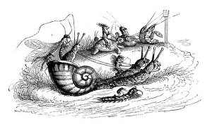 Humanized animals illustrations: Riding snails Humanized animals illustrations: Riding snails
