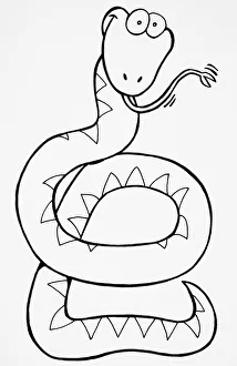 Humorous depiction of snake with bulging eyes and forked tongue Humorous depiction of snake with bulging eyes and forked tongue