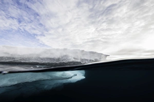 <b class=qtipBold><figcaption>Ice Floe Edge</figcaption></b><br>Split level image of the edge of a floating ice floe in the Arctic ocean north of Svalbard.<br><em>© 2016 Wildestanimal</em> Ice Floe Edge