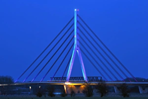 Illuminated Niederrheinbrucke Wesel, road bridge at night, Wesel, North Rhine-Westphalia Illuminated Niederrheinbrucke Wesel, road bridge at night, Wesel, North Rhine-Westphalia