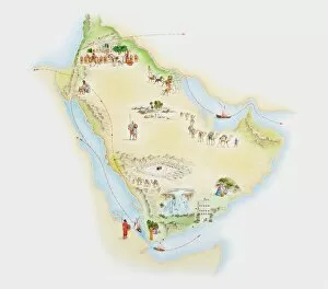 Mecca Gallery: Illustrated map of ancient Arab trade routes and pilgrimage sites