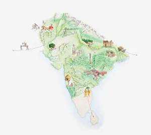 Illustrated map of India showing ancient Mauryan empire Illustrated map of India showing ancient Mauryan empire