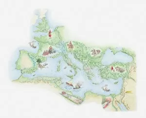 Illustrated map of Roman Empire, BC