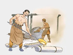 Illustration of 19th century bronze making process Illustration of 19th century bronze making process