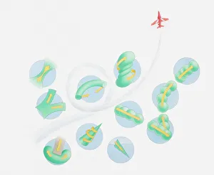 Illustration of aeroplane vapour trail and air currents Illustration of aeroplane vapour trail and air currents