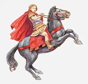 Illustration of Alexander the Great on his horse, Bucephalus Illustration of Alexander the Great on his horse, Bucephalus