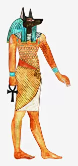 Images Dated 18th May 2011: Illustration of Ancient Egyptian god of the dead Anubis holding symbol of Anhk