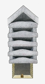 Illustration of Ancient Egyptian grave chamber showing five huge stone cavities made Illustration of Ancient Egyptian grave chamber showing five huge stone cavities made