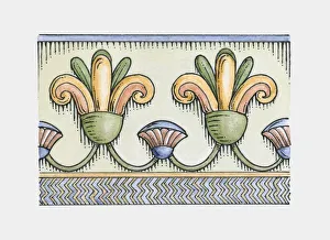 Illustration of ancient Egyptian lotus and papyrus frieze decoration Illustration of ancient Egyptian lotus and papyrus frieze decoration