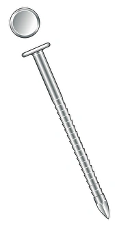 Illustration of annular nail with toothed shank and round head Illustration of annular nail with toothed shank and round head