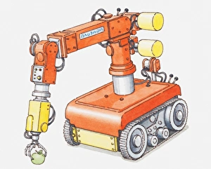 Illustration of articulated robot (robotic arm) picking up apple Illustration of articulated robot (robotic arm) picking up apple