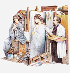 Illustration of artists model posing for Dante Gabriel Rossetti painting Proserpina in Illustration of artists model posing for Dante Gabriel Rossetti painting Proserpina in