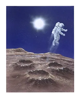 Illustration of astronaut above Mercurys landscape Illustration of astronaut above Mercurys landscape