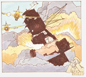 Illustration of the attack on Pearl Harbour by Japanese bombers during World War II Illustration of the attack on Pearl Harbour by Japanese bombers during World War II
