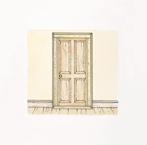 Illustration of bare wood internal door and wooden floor Illustration of bare wood internal door and wooden floor