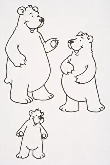 Illustration, three bears standing together Illustration, three bears standing together