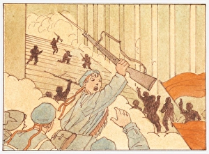 Russian Revolution (1917-1922) Gallery: Illustration of bolsheviks gaining control of city during the Russian Revolution