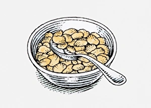 Illustration of bowl of rice based breakfast cereal Illustration of bowl of rice based breakfast cereal