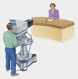 Illustration of broadcaster and camera operator Illustration of broadcaster and camera operator