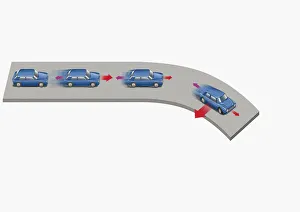 Illustration of a car accelerating around a bend Illustration of a car accelerating around a bend
