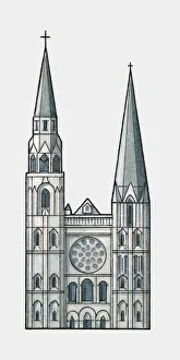 Illustration of Chartres Cathedral, France Illustration of Chartres Cathedral, France