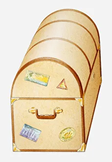 Illustration of chest with travel stickers on end Illustration of chest with travel stickers on end