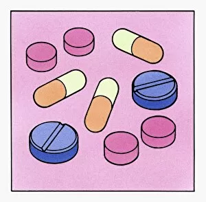 Recovery Gallery: Illustration of colourful pills and capsules