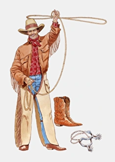 Illustration of cowboy with lasso, spurs and boots Illustration of cowboy with lasso, spurs and boots