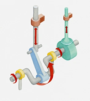 Illustration of a crank consisting of driving rod, rotating arm and cam Illustration of a crank consisting of driving rod, rotating arm and cam