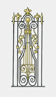Illustration of decorative French Baroque gilded iron screen Illustration of decorative French Baroque gilded iron screen