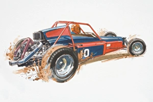 Illustration, Desert Racer being driven over sandy ground Illustration, Desert Racer being driven over sandy ground