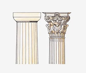 Corinthian Gallery: Illustration of Doric and Corinthian style columns