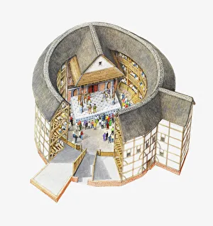 Theatres Gallery: Illustration of Elizabethan theatre