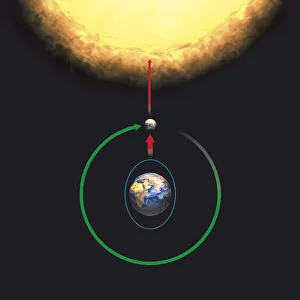 Illustration of the factors causing spring tides, Sun in line with Earth and Moon, adding the Sun's Illustration of the factors causing spring tides, Sun in line with Earth and Moon, adding the Sun's