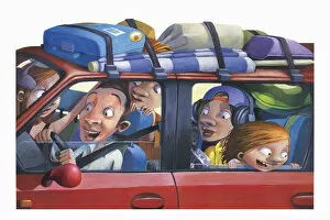 Images Dated 14th September 2005: Illustration of a Family Traveling in a Car