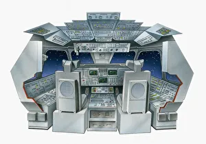 Illustration of the flight deck of a space shuttle Illustration of the flight deck of a space shuttle