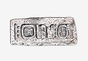 Illustration of fragmented monolith with Zapotec script, Monte Alban, Mexico Illustration of fragmented monolith with Zapotec script, Monte Alban, Mexico