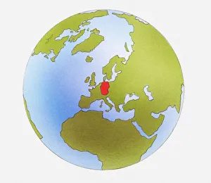 Illustration of globe showing Germany in red Illustration of globe showing Germany in red