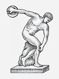 Illustration of Greek statue of naked man throwing discuss Illustration of Greek statue of naked man throwing discuss
